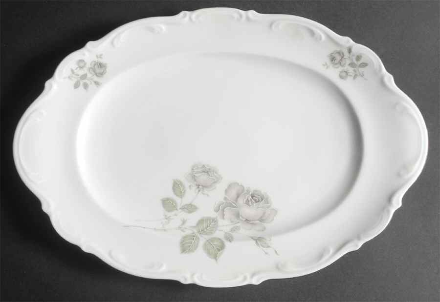 Mystic Rose (Platinum Trim) 15" Oval Serving Platter by Mitterteich-1