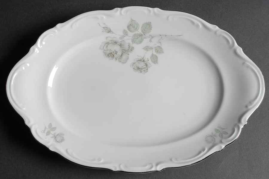 Mystic Rose (Platinum Trim) 12" Oval Serving Platter by Mitterteich-1