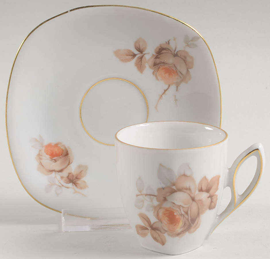 Norway Rose Flat Demitasse Cup & Saucer Set by Mitterteich-1