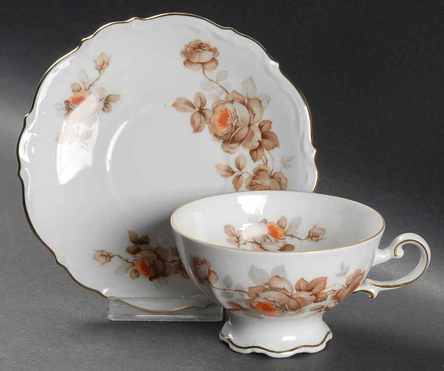 Norway Rose Footed Cup & Saucer Set by Mitterteich-1