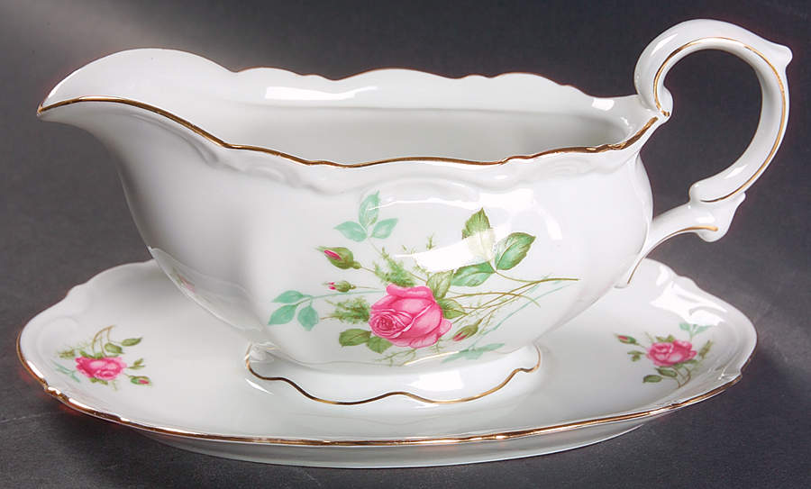Old Dresden Rose Gravy Boat with Attached Underplate by Mitterteich-1