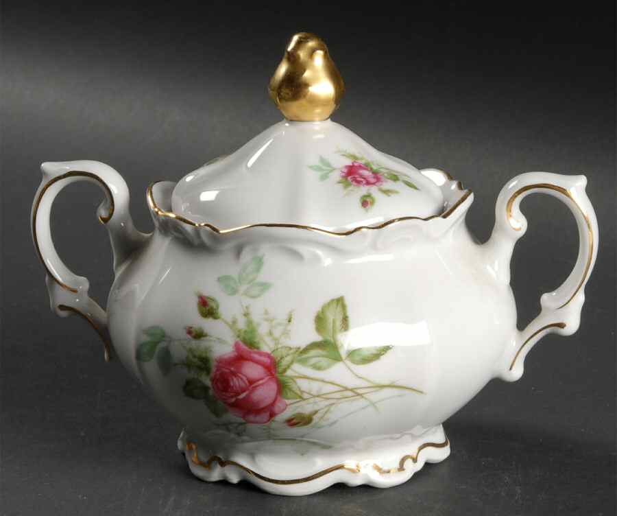 Old Dresden Rose Sugar Bowl & Lid by Mitterteich-1