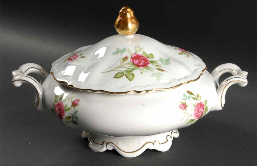 Old Dresden Rose Round Covered Vegetable by Mitterteich-1