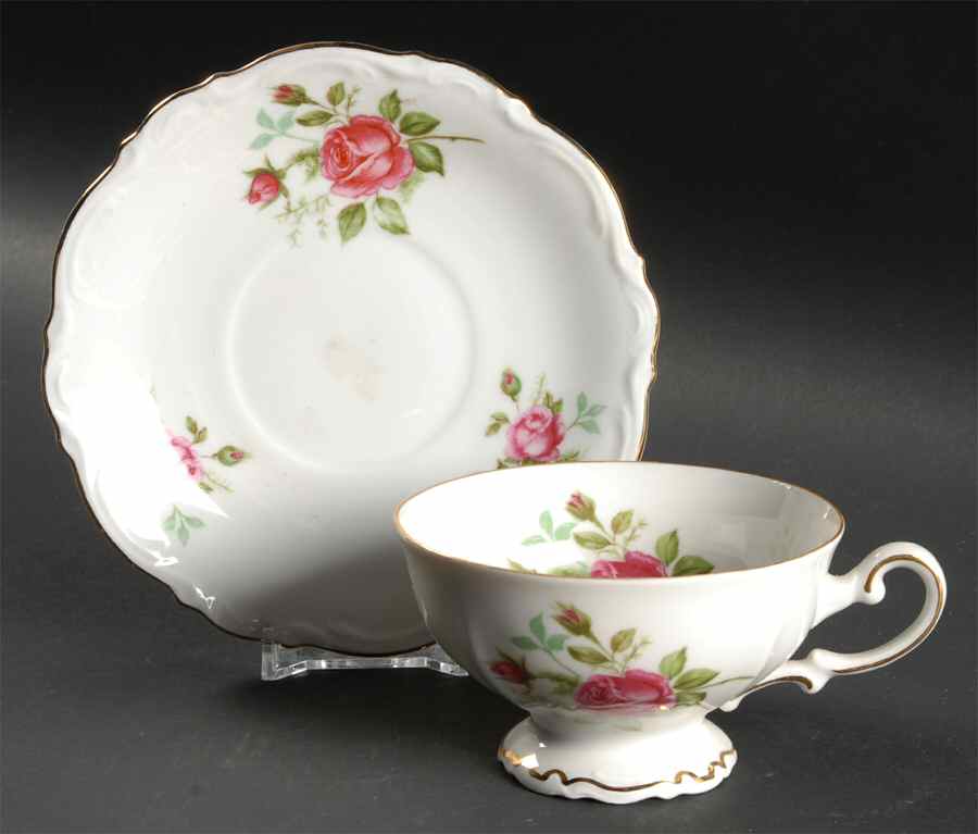 Old Dresden Rose Footed Cup & Saucer Set by Mitterteich-1