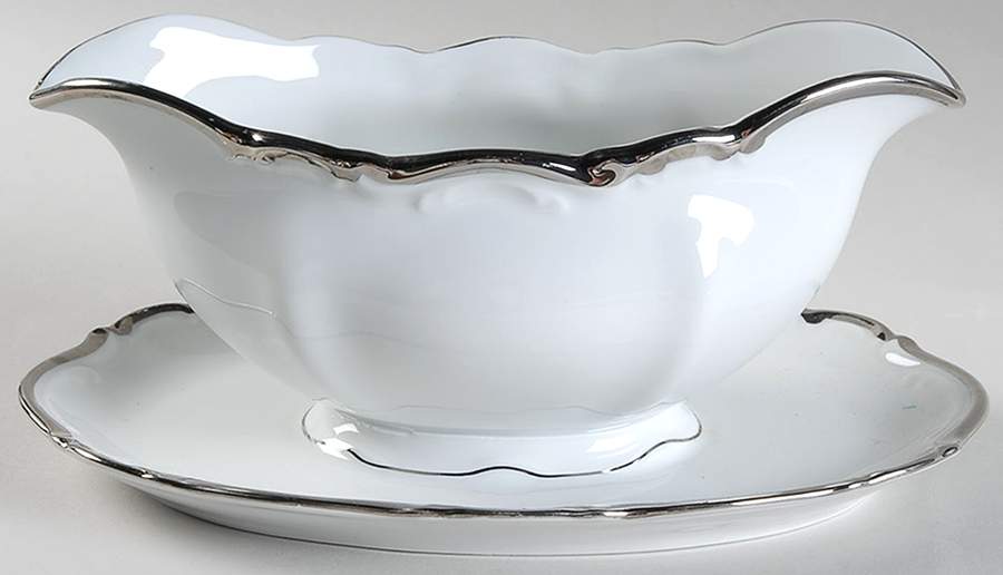 Platinum Princess Gravy Boat with Attached Underplate by Mitterteich-1
