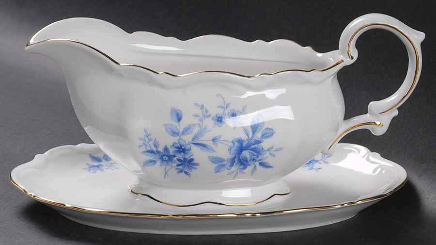 Rhapsody In Blue Gravy Boat with Attached Underplate by Mitterteich-1
