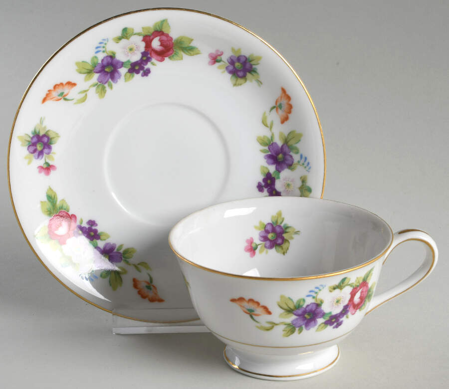 Dresden Rose Footed Cup & Saucer Set by Mikuni-1