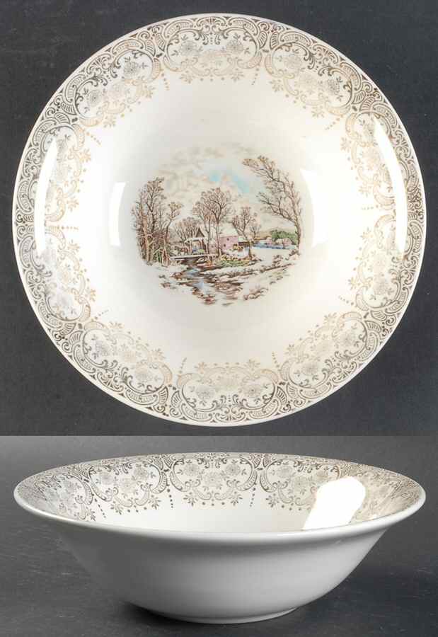 Currier & Ives (Rim, Smooth) 8" Round Vegetable Bowl by Mount Clemens-1