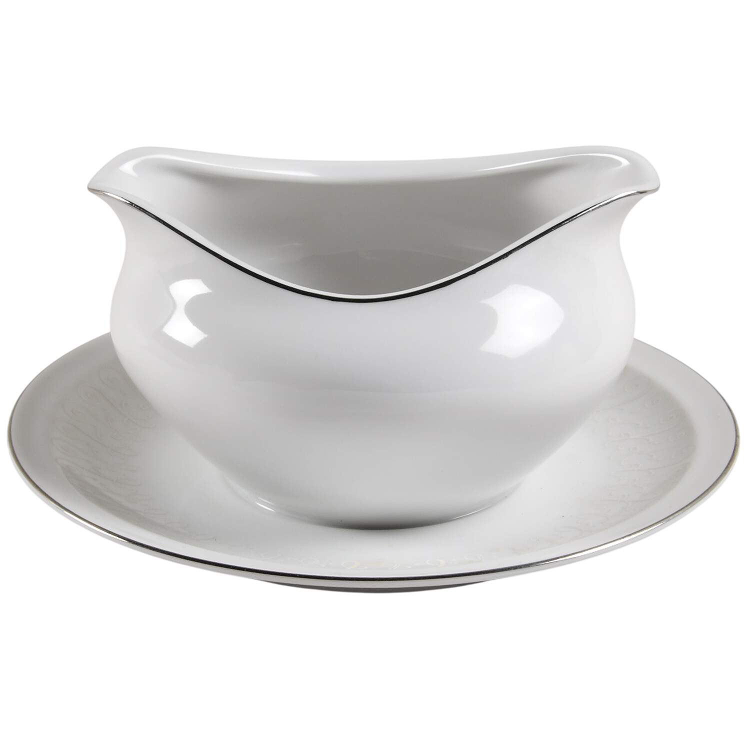 French Melody Gravy Boat with Attached Underplate by Modern China & Table Institute-1