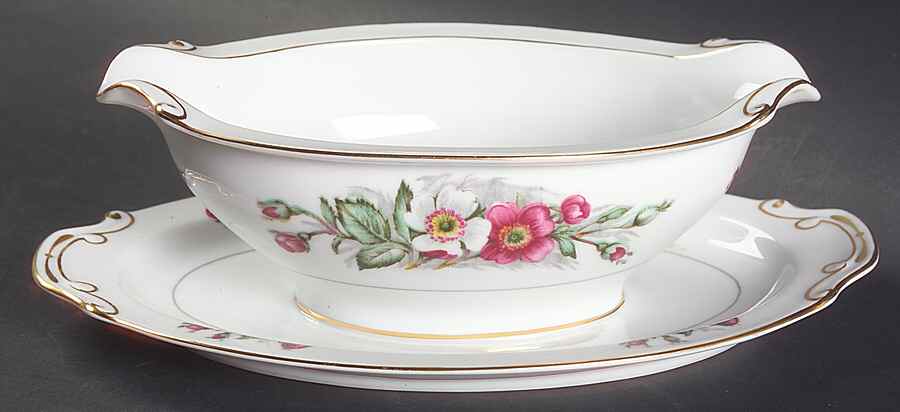 Montana Rose Gravy Boat with Attached Underplate by Monarch (Japan)-1