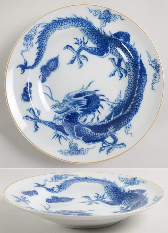 Blue Dragon (Brown Trim) Large Rim Soup Bowl by Mottahedeh-1