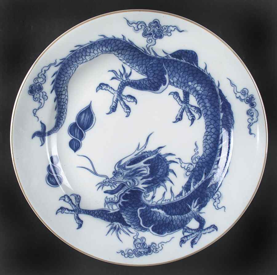 Blue Dragon (Brown Trim) 12" Chop Plate (Round Platter) by Mottahedeh-1