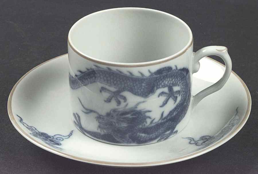 Blue Dragon (Brown Trim) Flat Cup & Saucer Set by Mottahedeh-1