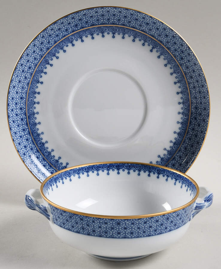 Blue Lace Flat Cream Soup Bowl & Saucer Set by Mottahedeh-1