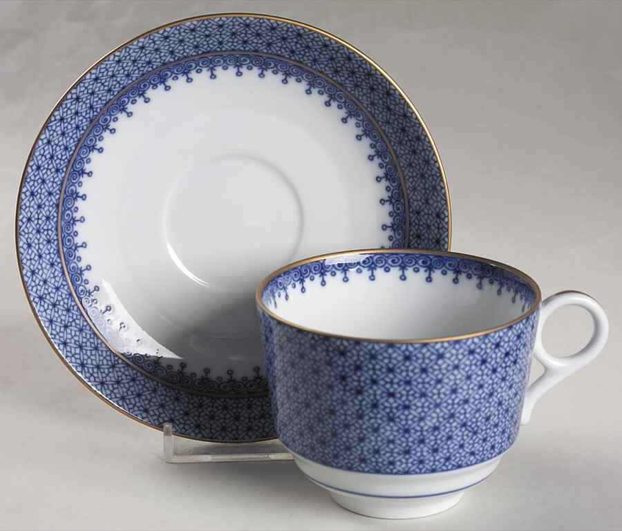 Blue Lace Flat Cup & Saucer Set by Mottahedeh-1