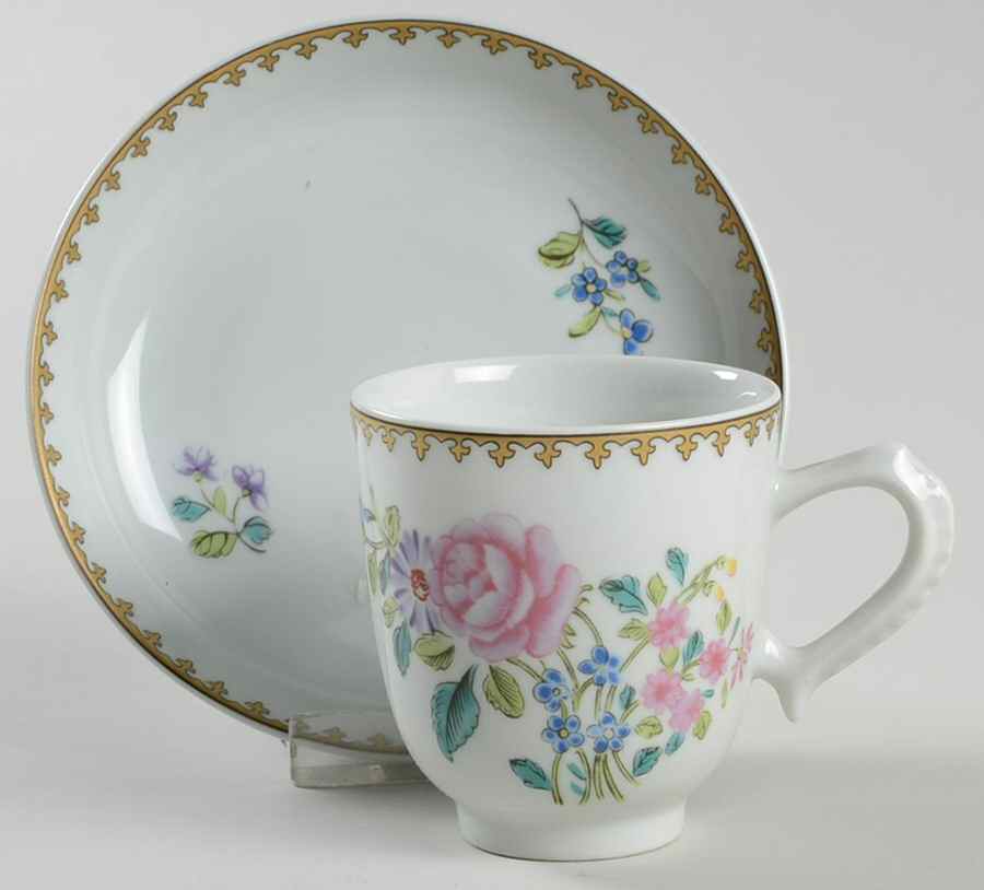 Castle Rose Flat Demitasse Cup & Saucer Set by Mottahedeh-1