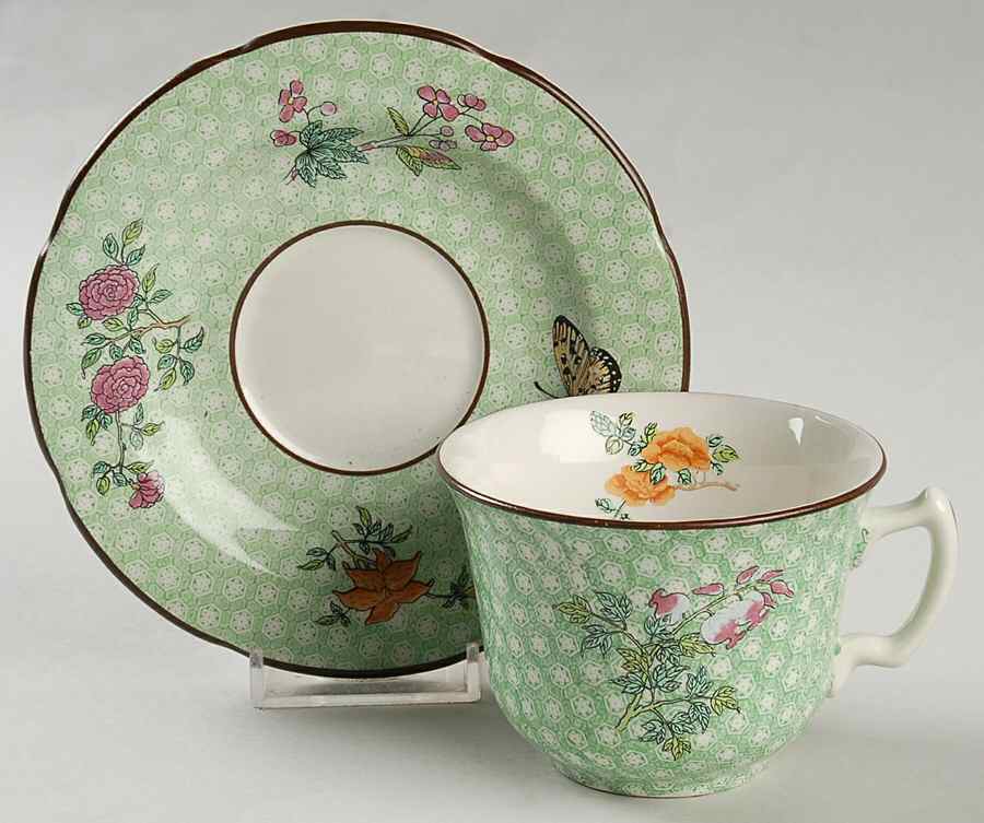 Cornelia Green Flat Cup & Saucer Set by Mottahedeh-1