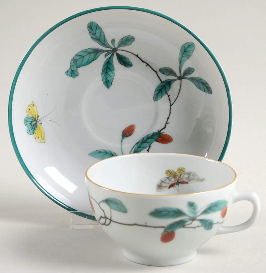 Famille Verte (Green Background) Footed Cup & Saucer Set by Mottahedeh-1