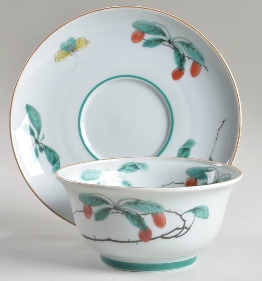Famille Verte (Green Background) Flat No Handles Cream Soup & Saucer Set by Mottahedeh-1