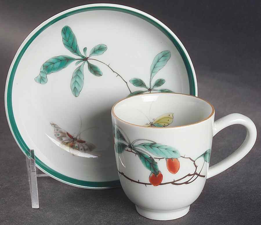 Famille Verte (Green Background) Flat Demitasse Cup & Saucer Set by Mottahedeh-1