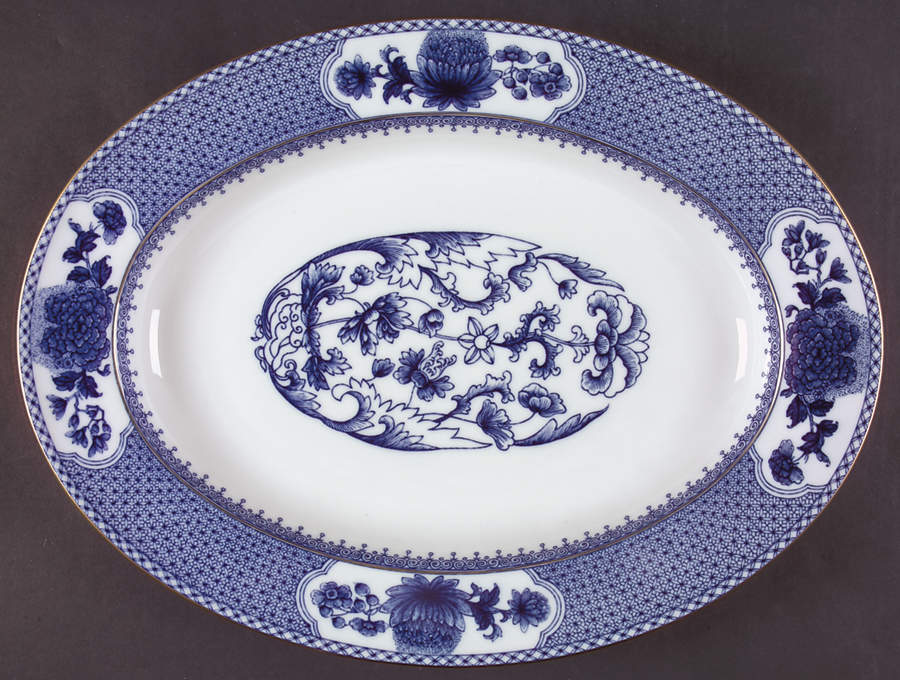 Imperial Blue 15" Oval Serving Platter by Mottahedeh-1