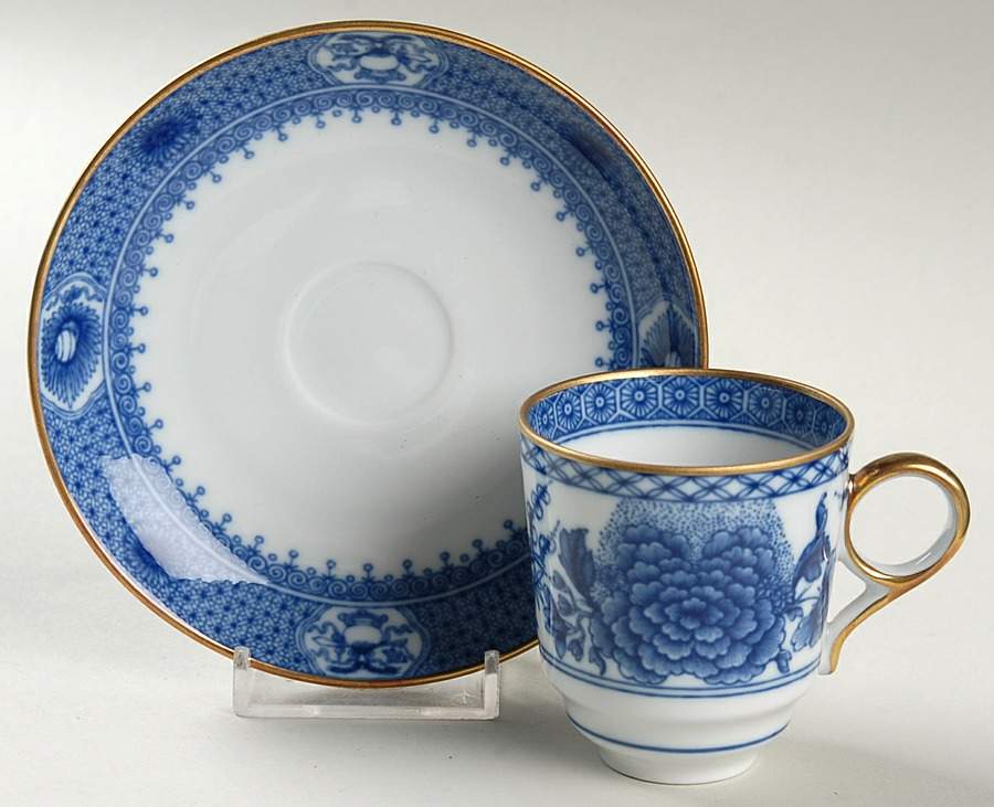Imperial Blue Flat Demitasse Cup & Saucer Set by Mottahedeh-1