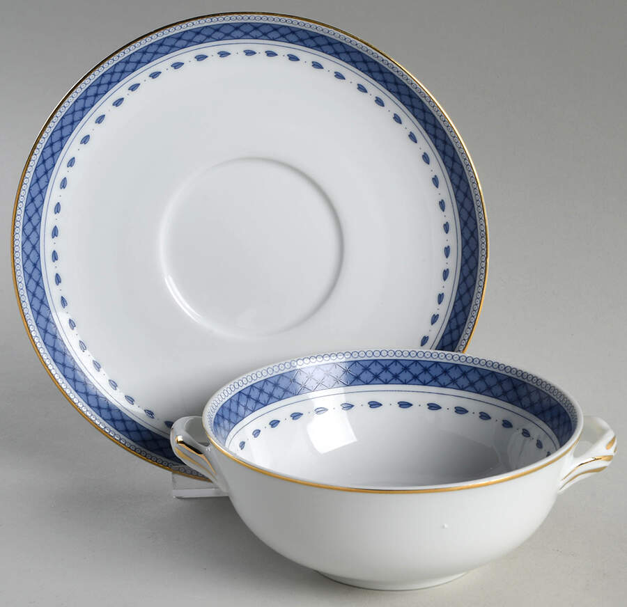 Indigo Flat Cream Soup Bowl & Saucer Set by Mottahedeh-1