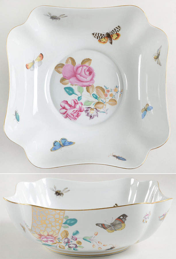 Lowestoft Rose 9" Square Vegetable Bowl by Mottahedeh-1