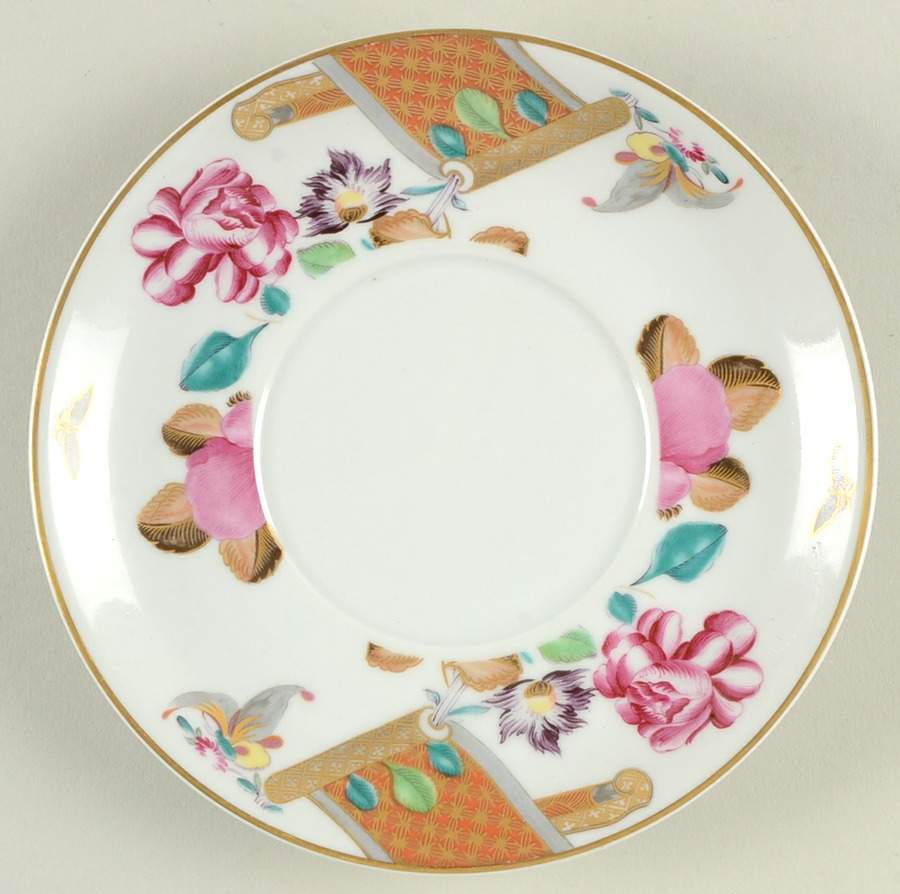 Lowestoft Rose Saucer for Flat Cup by Mottahedeh-1