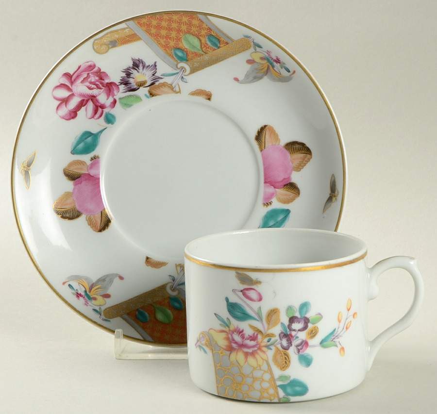 Lowestoft Rose Flat Cup & Saucer Set by Mottahedeh-1