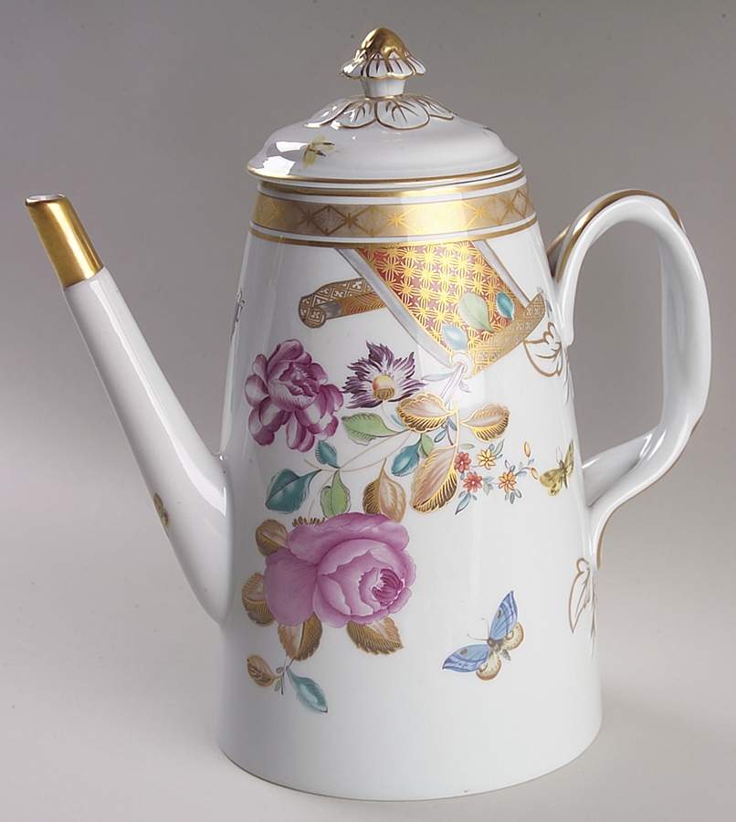 Lowestoft Rose Coffee Pot & Lid by Mottahedeh-1