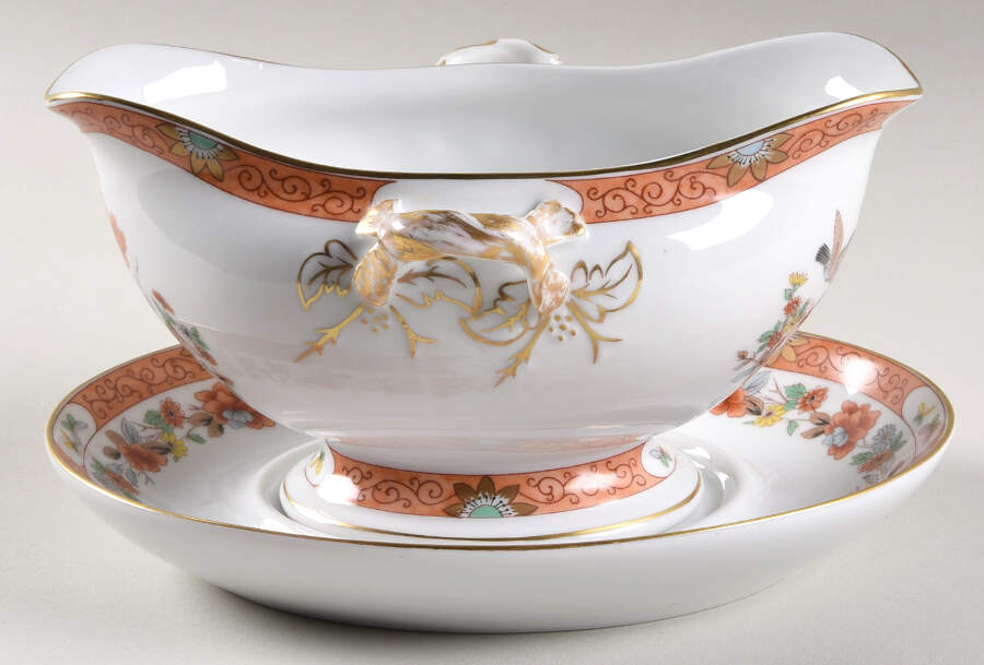 Magnolia & Birds Gravy Boat & Underplate by Mottahedeh-1