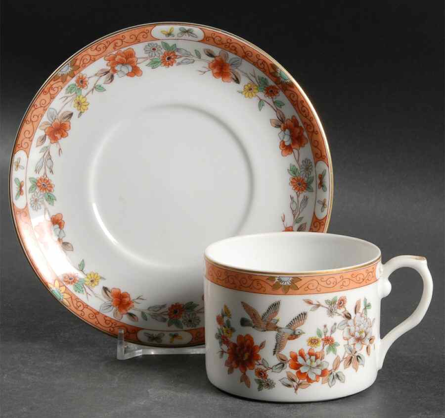 Magnolia & Birds Flat Cup & Saucer Set by Mottahedeh-1
