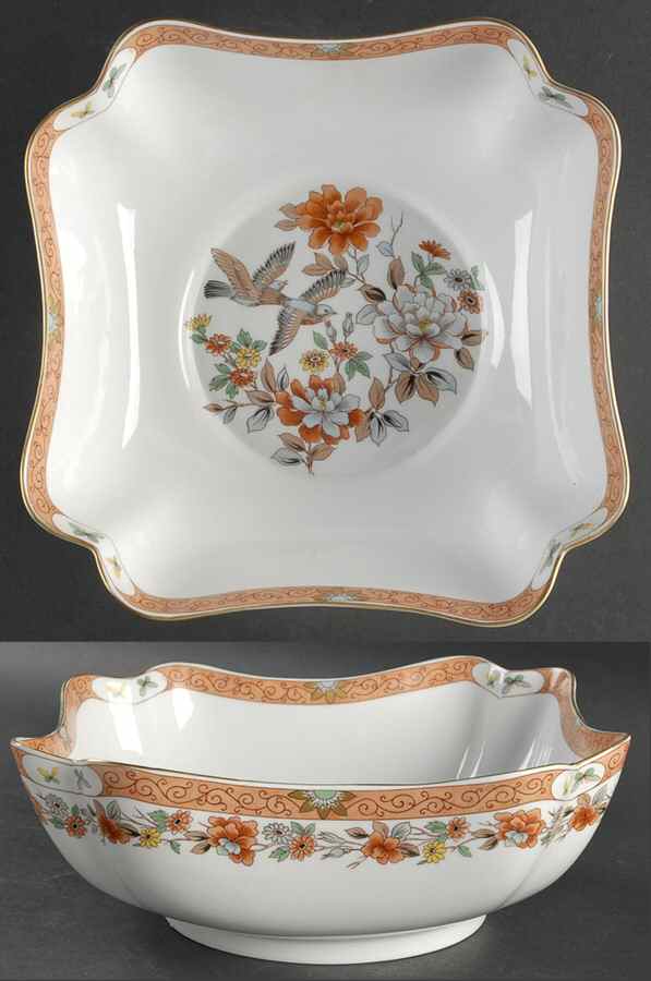 Magnolia & Birds 8" Square Vegetable Bowl by Mottahedeh-1