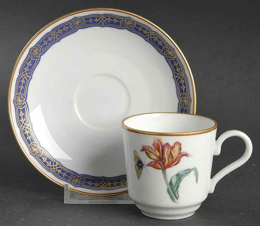 Merian Flat Demitasse Cup & Saucer Set by Mottahedeh-1