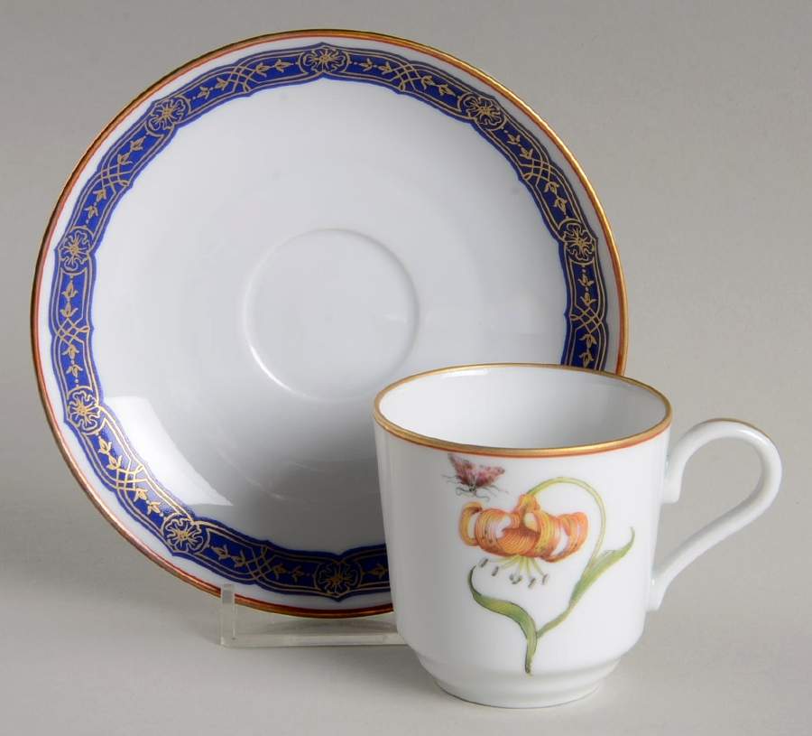 Merian Flat Demitasse Cup & Saucer Set by Mottahedeh-1