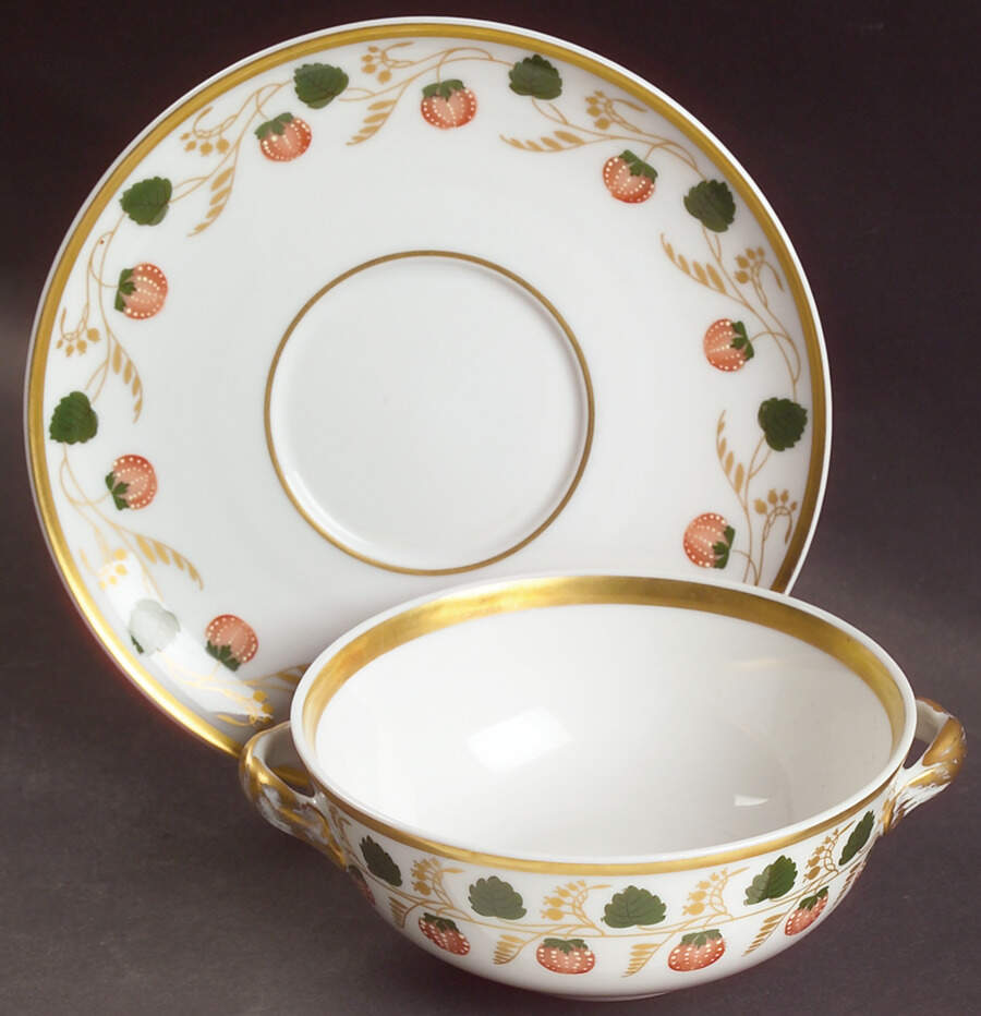 Strawberry Vine Flat Cream Soup Bowl & Saucer Set by Mottahedeh-1