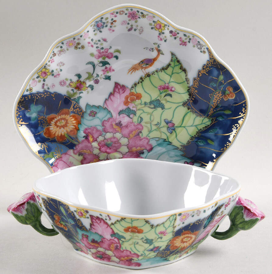 Tobacco Leaf Flat Cream Soup Bowl & Saucer Set by Mottahedeh-1