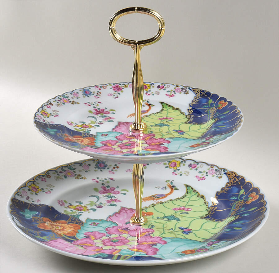 Tobacco Leaf 6 5/8"-10"  2 Tiered Serving Tray (Dp, Sp) HC by Mottahedeh-1