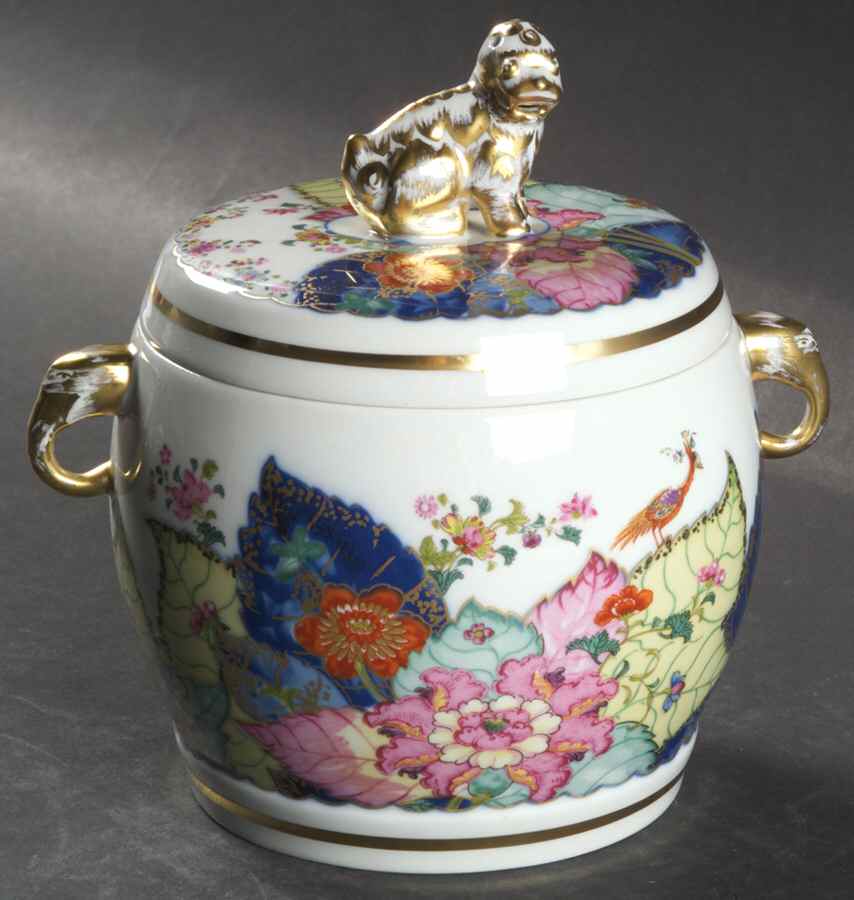 Tobacco Leaf Fu Dog Jar & Lid by Mottahedeh-1