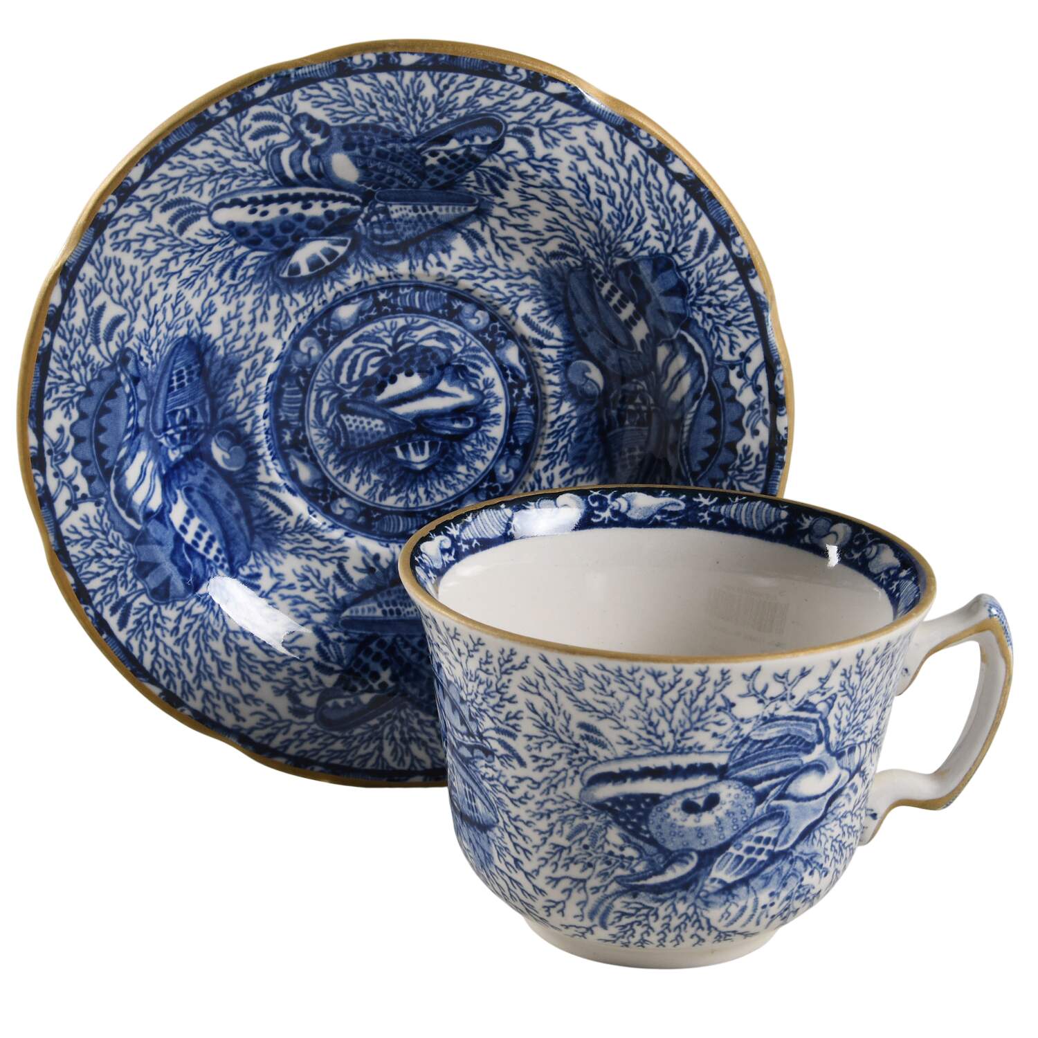 Torquay Blue (Yellow Trim) Flat Cup & Saucer Set by Mottahedeh-1