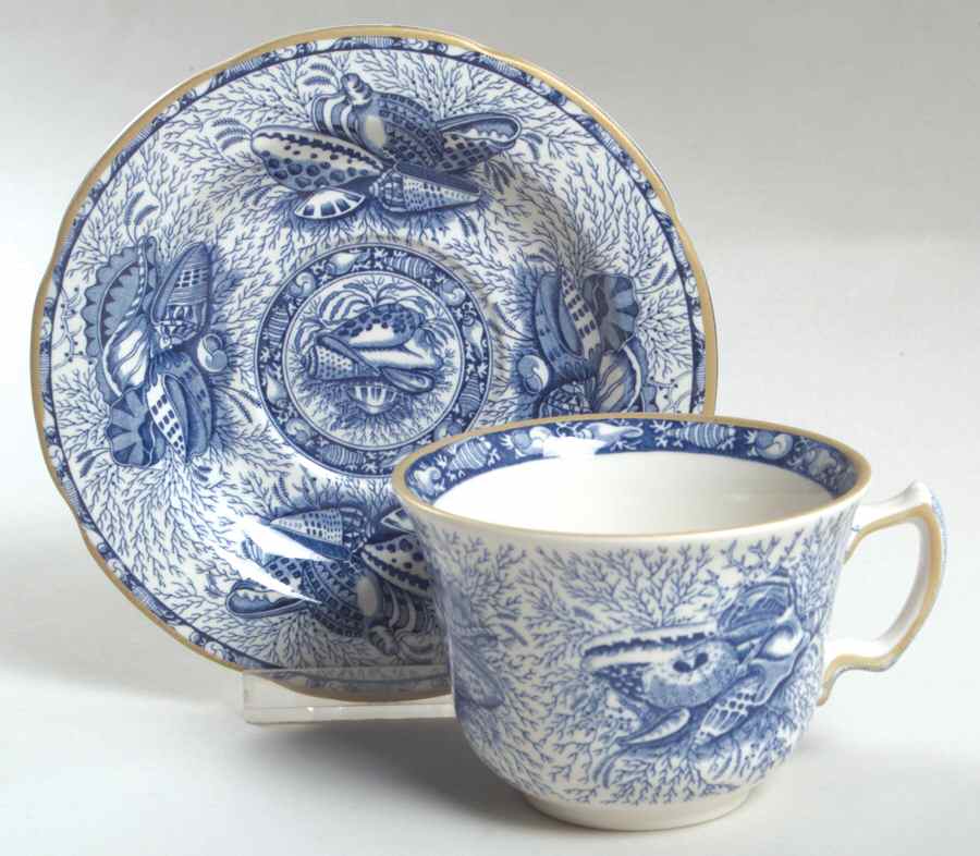 Torquay Blue (Yellow Trim) Flat Cup & Saucer Set by Mottahedeh-1