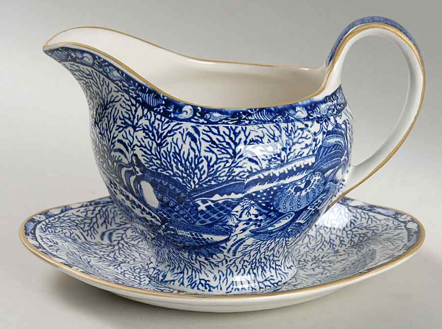 Torquay Blue (Yellow Trim) Gravy Boat & Underplate by Mottahedeh-1