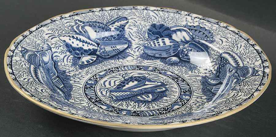 Torquay Blue (Yellow Trim) Rim Soup Bowl by Mottahedeh-1