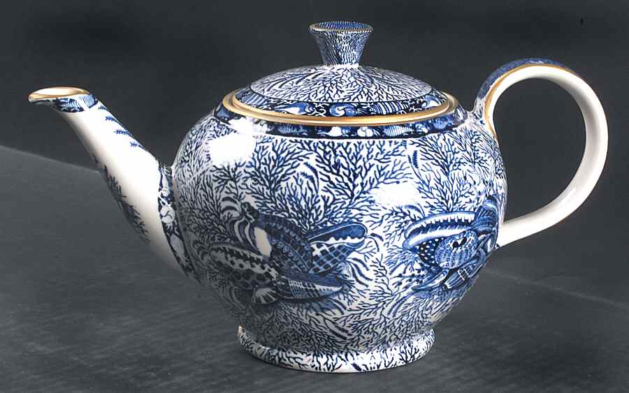 Torquay Blue (Yellow Trim) Teapot & Lid by Mottahedeh-1