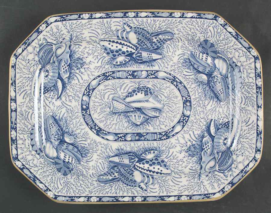 Torquay Blue (Yellow Trim) 13" Oval Serving Platter by Mottahedeh-1