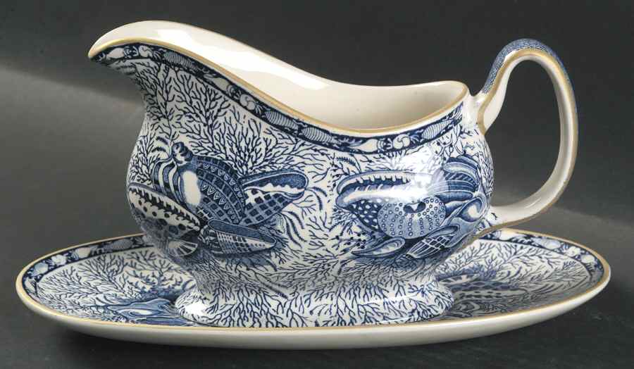 Torquay Blue (Yellow Trim) Gravy Boat & Underplate by Mottahedeh-1