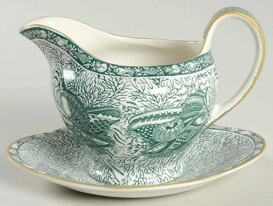 Torquay Green (Yellow Trim) Gravy Boat & Underplate by Mottahedeh-1