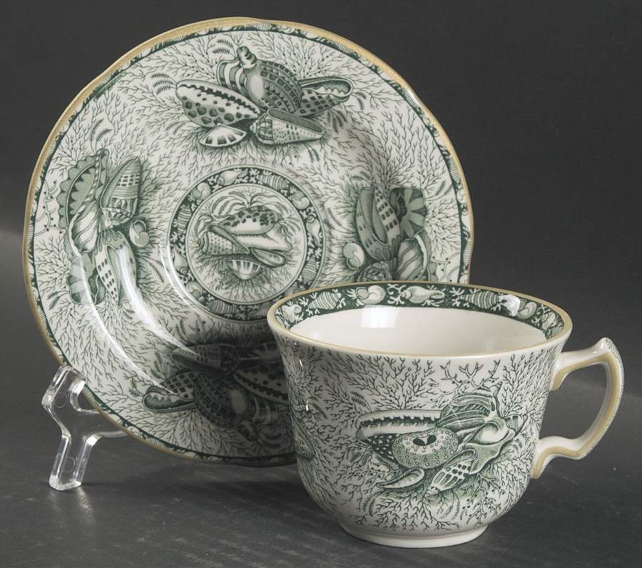Torquay Green (Yellow Trim) Flat Cup & Saucer Set by Mottahedeh-1
