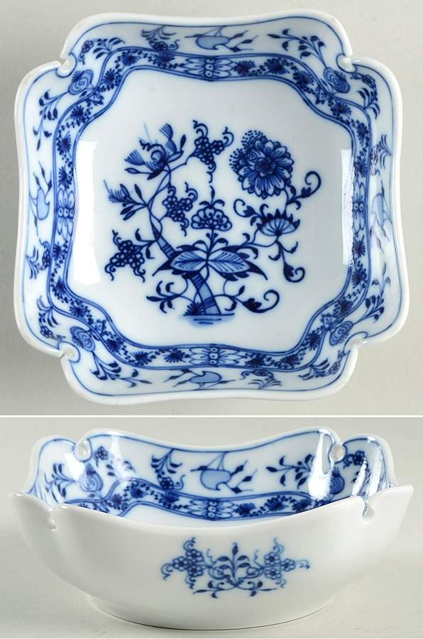 Blue Onion (Oval Backstamp) 5" Square Bowl by Meissen (Germany)-1